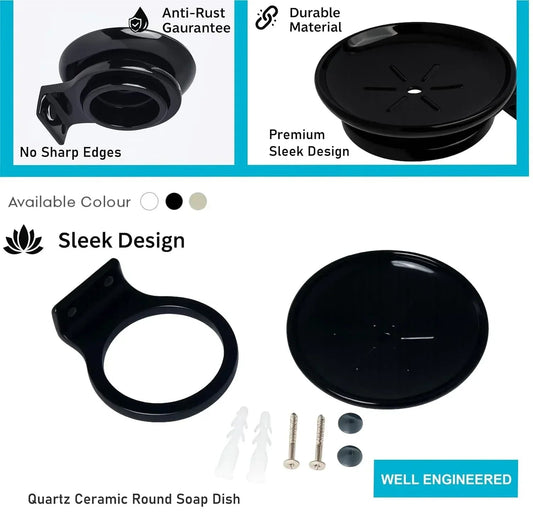 Black Soap Dish Unbreakable ABS Round Ceramic Finish (RB-121)