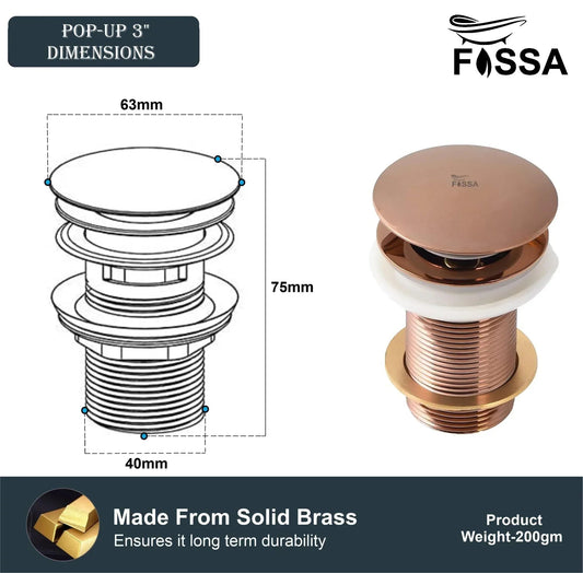 3 Inch Rose Gold Brass Pop Up Waste Coupling