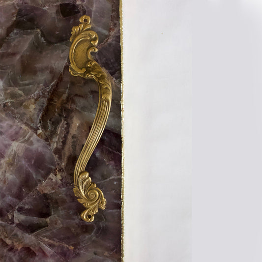 Amethyst Agate Serving Tray With Brass Handles | Square