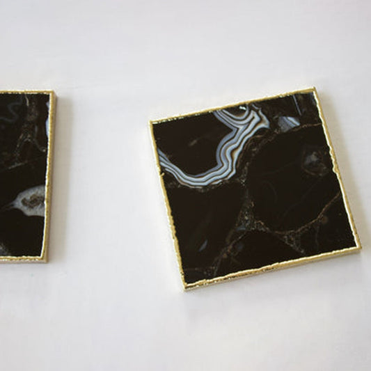 Black Agate - Set of 4 Large Square Coasters | Personalised Momentos